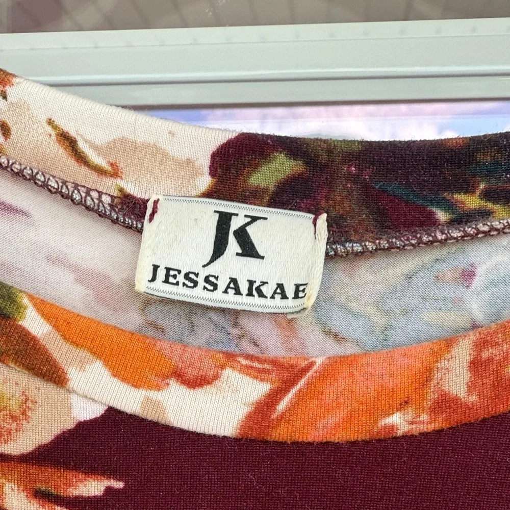 JessaKae Burgundy Floral Long Sleeve Dress Small - Picture 2 of 3